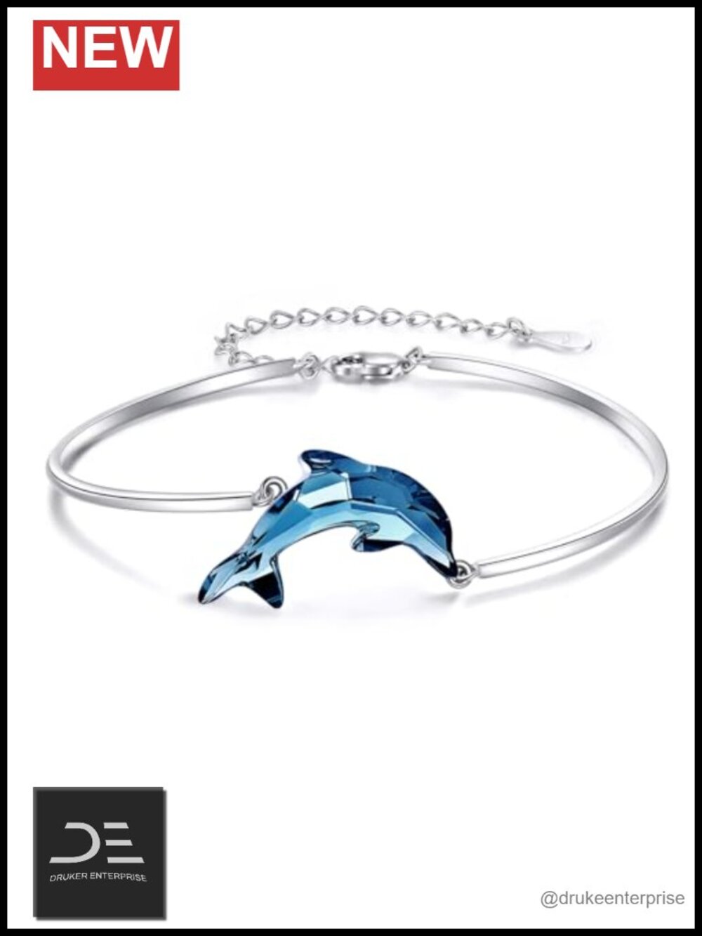 Sterling Silver Crystal Dolphin Bracelet with Gift Box for Women